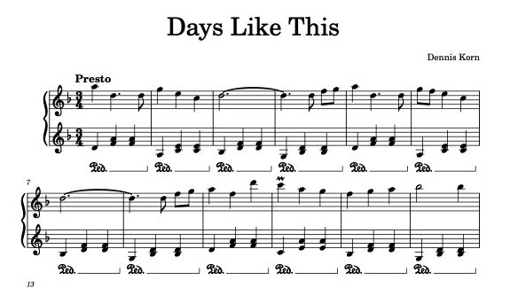 "Days Like This" Digital Piano Sheet Download