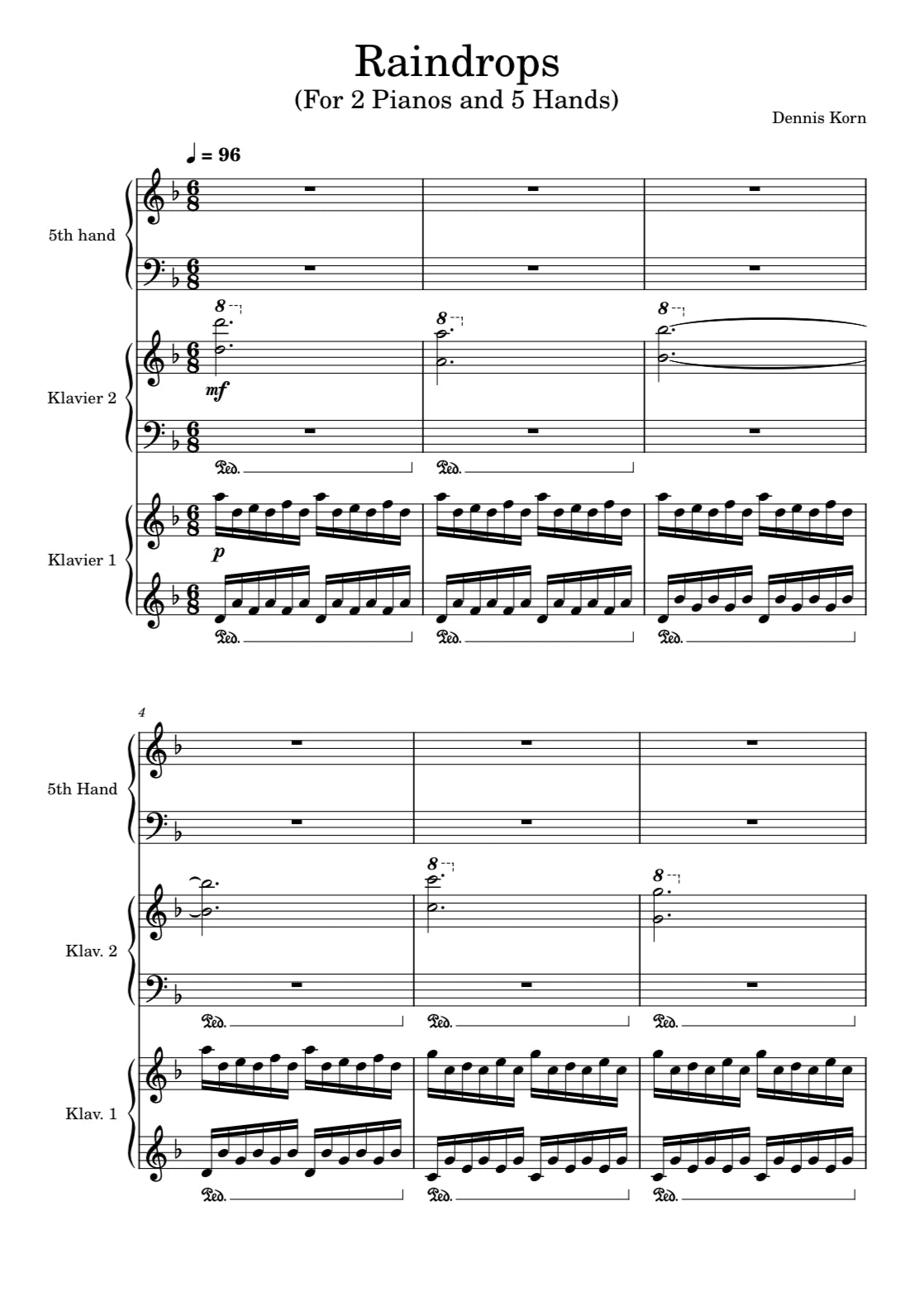 „Raindrops“ for 2 Pianos and 5 Hands