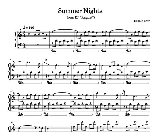 "Summer Nights" Piano Sheet Digital Download